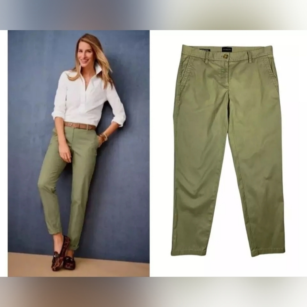 Talbots Relaxed Chino Pants Women's Size 16 Green Mid-Rise